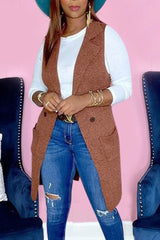 Solid Split Joint Buttons Turn-back Collar Outerwear Ins Street