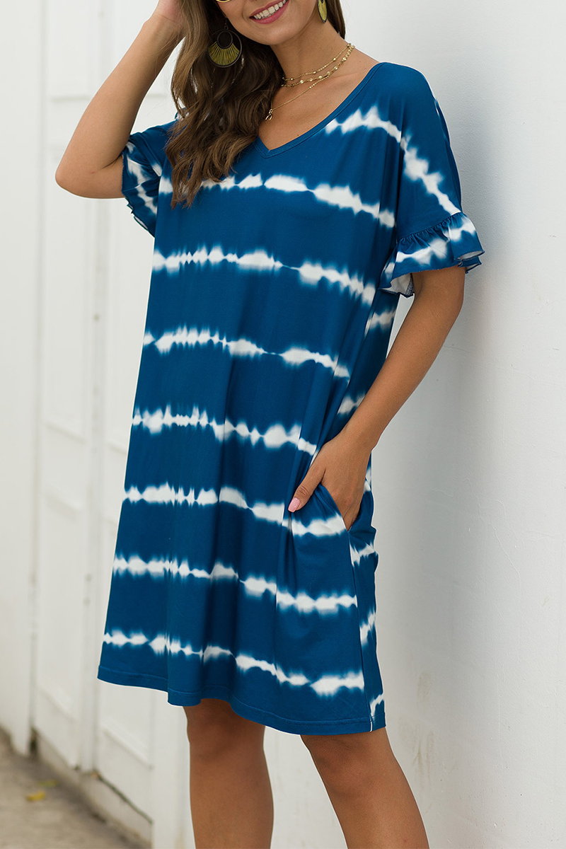 Print Split Joint V Neck Straight Dresses Ins Street