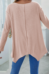 Solid Split Joint Asymmetrical V Neck Tops Ins Street