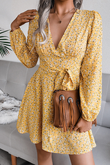 Casual Floral Split Joint Frenulum V Neck A Line Dresses Florcoo