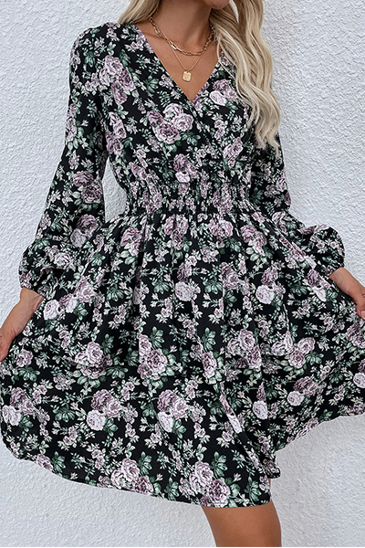 Casual Elegant Floral Split Joint Fold V Neck Dresses Florcoo