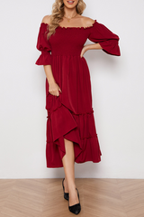 Solid Split Joint Stringy Selvedge Off the Shoulder Dresses Ins Street