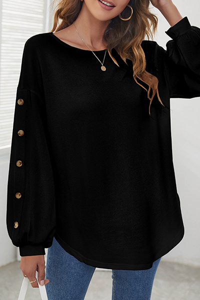 Solid Buckle O Neck Tops Ins Street