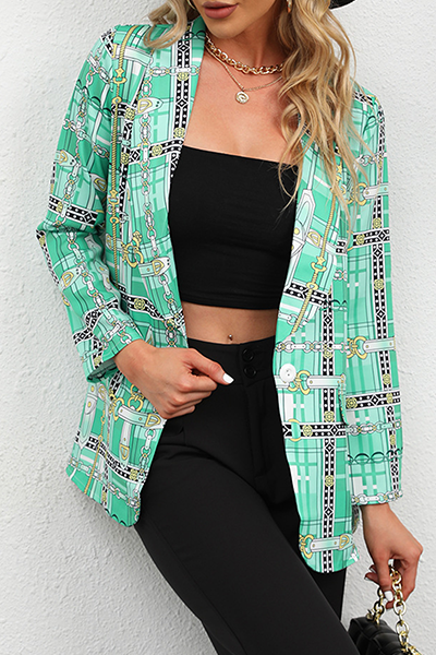 Print Split Joint Buttons Turndown Collar Outerwear Ins Street