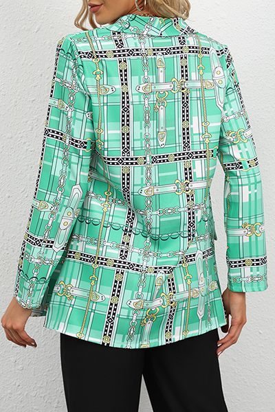 Print Split Joint Buttons Turndown Collar Outerwear Ins Street