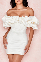 Solid Split Joint Flounce Off the Shoulder Wrapped Skirt Dresses Ins Street