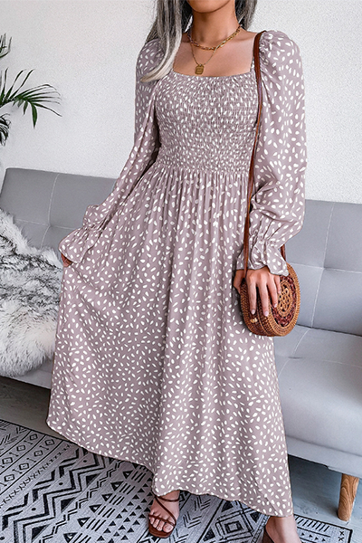 Print Flounce Fold Square Collar Dresses Ins Street