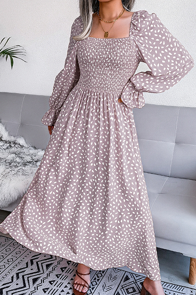 Print Flounce Fold Square Collar Dresses Ins Street