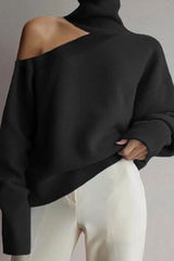 Solid Hollowed Out Split Joint Turtleneck Tops Sweater Ins Street