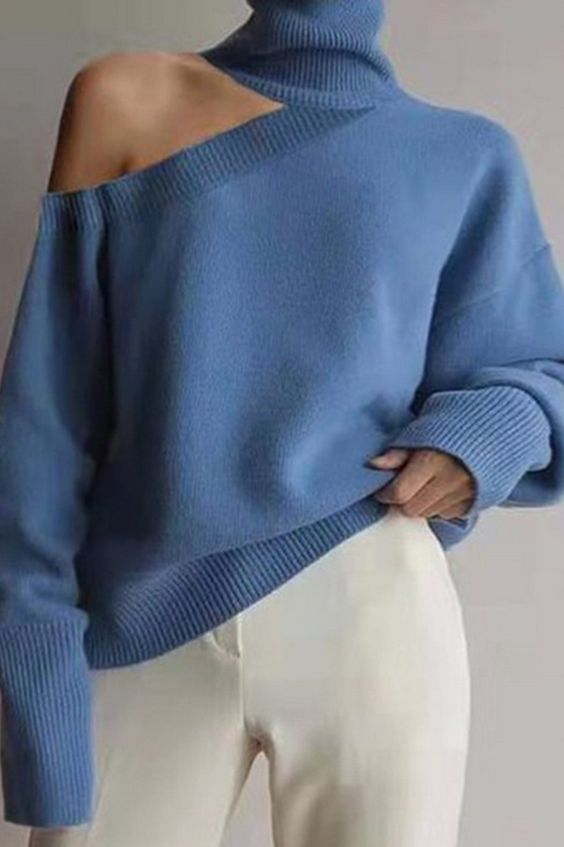Solid Hollowed Out Split Joint Turtleneck Tops Sweater Ins Street