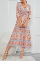 Bohemian Floral Buckle V Neck A Line Dresses Florcoo