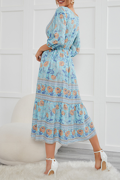 Bohemian Floral Buckle V Neck A Line Dresses Florcoo