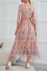 Bohemian Floral Buckle V Neck A Line Dresses Florcoo