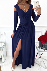 Casual Elegant Solid Hollowed Out Slit V Neck Waist Skirt Dresses Florcoo