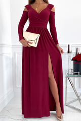 Casual Elegant Solid Hollowed Out Slit V Neck Waist Skirt Dresses Florcoo