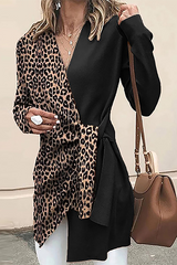 Casual Elegant Leopard Split Joint Strap Design V Neck Outerwear Florcoo