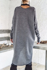 Solid Split Joint Asymmetrical O Neck A Line Dresses Ins Street