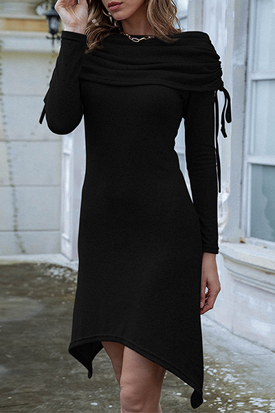 Elegant Solid Split Joint Fold Off the Shoulder Irregular Dress Dresses Ins Street