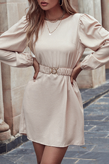 Elegant Solid Split Joint With Belt O Neck A Line Dresses Ins Street