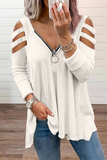 Solid Hollowed Out Zipper V Neck Tops Ins Street