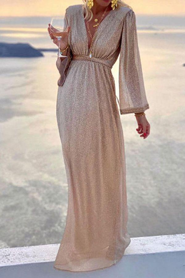 Elegant Solid Split Joint Fold V Neck Evening Dress Dresses Ins Street