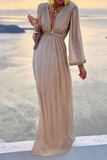 Elegant Solid Split Joint Fold V Neck Evening Dress Dresses