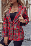 British Style Plaid Split Joint Buttons Turn-back Collar Outerwear Florcoo