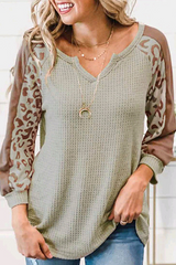 Casual Leopard Split Joint V Neck Tops Florcoo