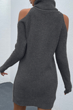 Casual Elegant Solid Hollowed Out Split Joint Turtleneck Dresses Sweater (Without Belt) Florcoo