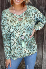 Casual Leopard Hollowed Out Split Joint V Neck Tops(3 colors) Florcoo