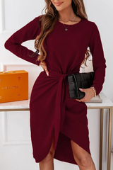 Elegant Solid With Belt  O Neck Long Sleeve Dresses£¨3 colors£© Ins Street