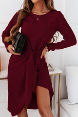 Elegant Solid With Belt  O Neck Long Sleeve Dresses£¨3 colors£© Ins Street