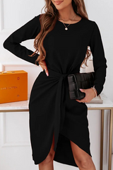 Elegant Solid With Belt  O Neck Long Sleeve Dresses£¨3 colors£© Ins Street