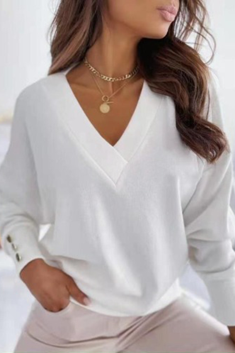 Solid Split Joint Buckle V Neck Tops(4 colors) Ins Street