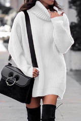 Solid Split Joint Basic Turtleneck Dresses Ins Street