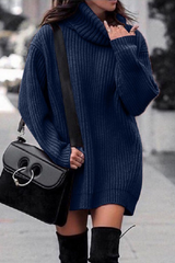 Solid Split Joint Basic Turtleneck Dresses Ins Street