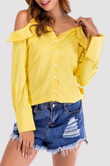 Solid Buckle Flounce Off the Shoulder Tops(4 colors) Ins Street