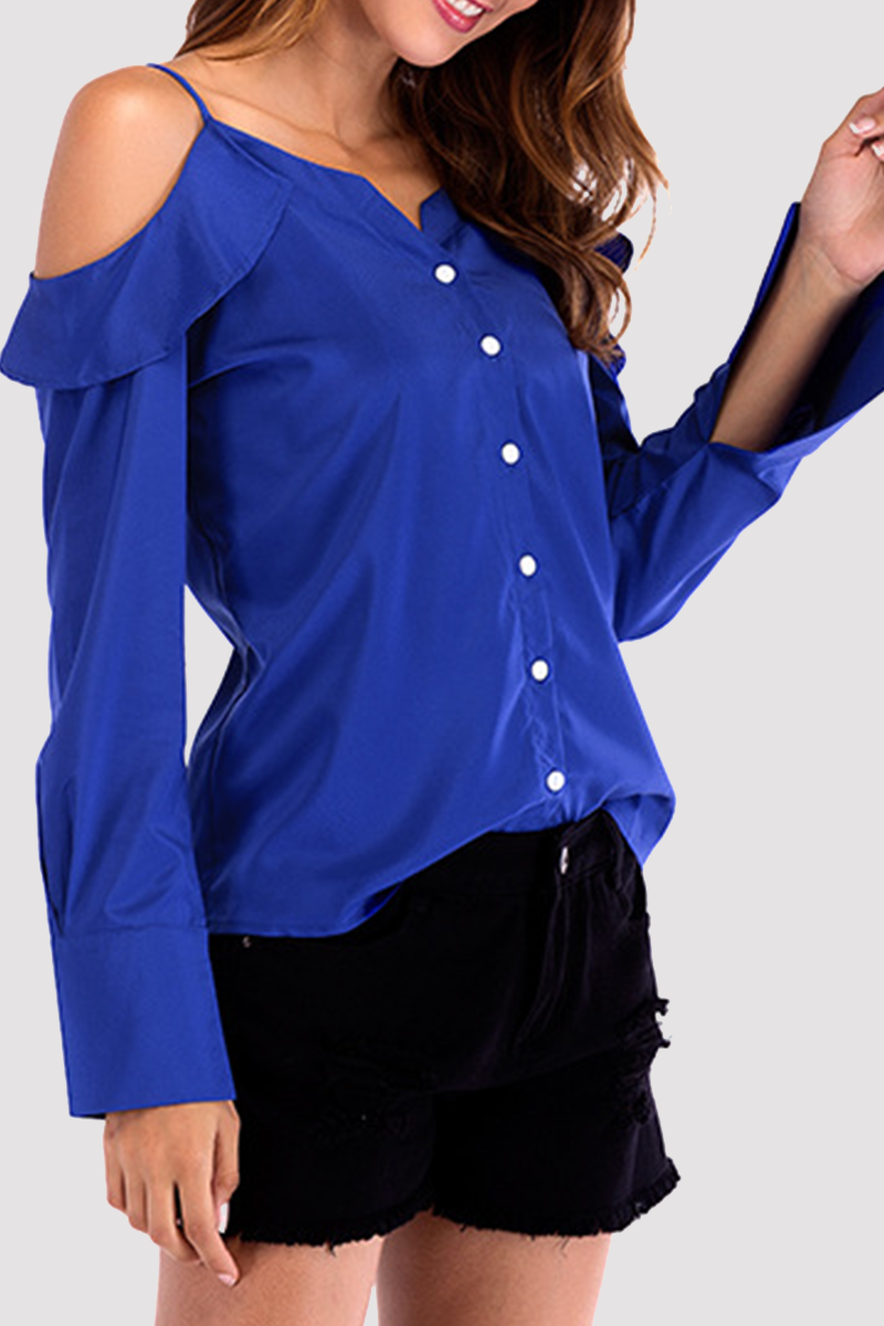 Solid Buckle Flounce Off the Shoulder Tops(4 colors) Ins Street