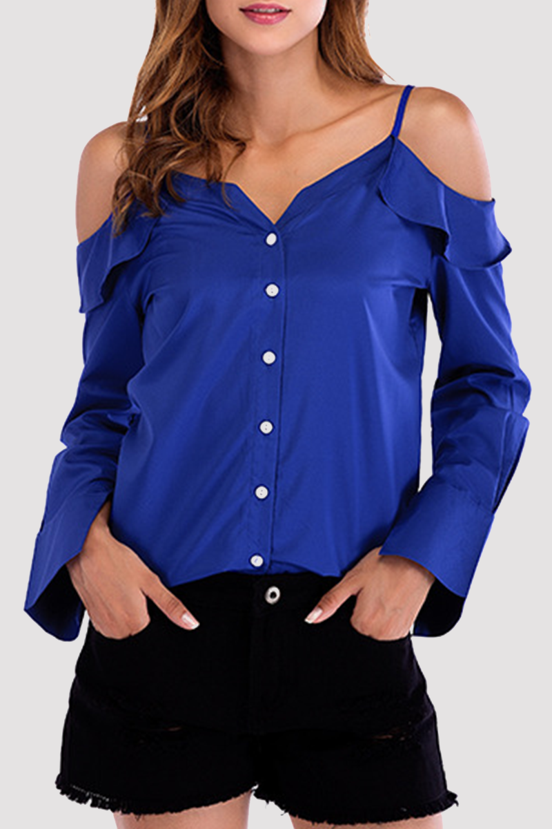 Solid Buckle Flounce Off the Shoulder Tops(4 colors) Ins Street