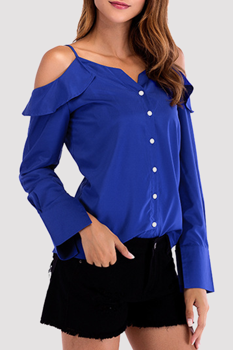 Solid Buckle Flounce Off the Shoulder Tops(4 colors) Ins Street