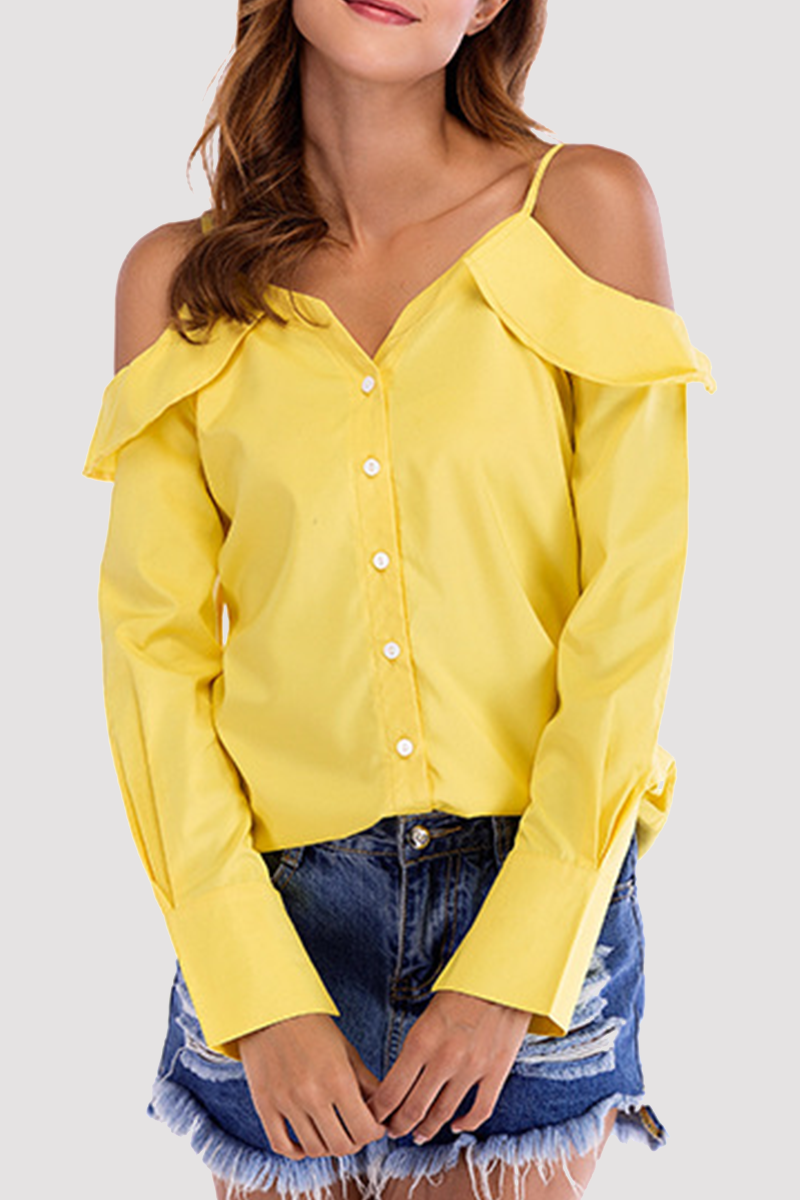 Solid Buckle Flounce Off the Shoulder Tops(4 colors) Ins Street