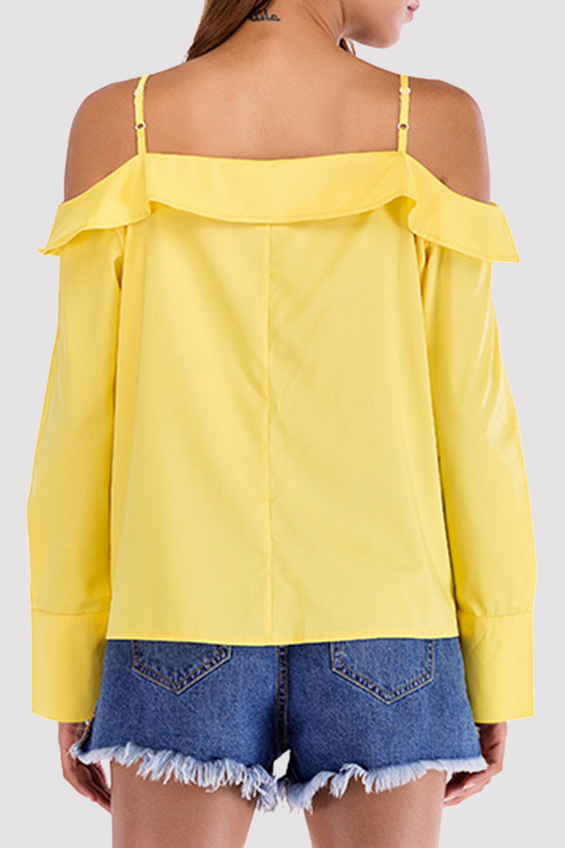 Solid Buckle Flounce Off the Shoulder Tops(4 colors) Ins Street