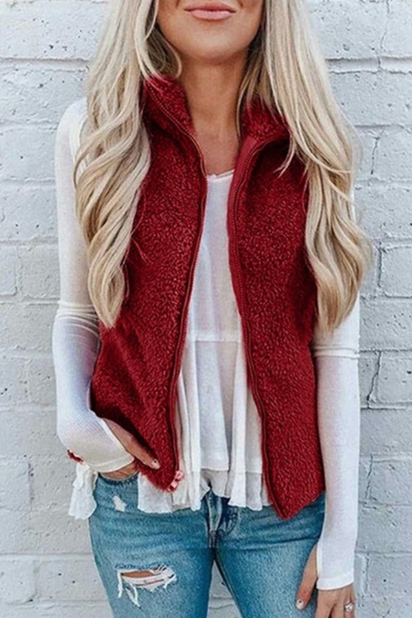 Solid Pocket Zipper Mandarin Collar Tops£¨7 colors£© Ins Street