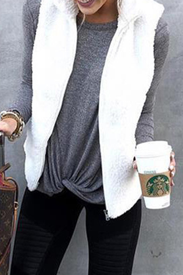 Solid Pocket Zipper Mandarin Collar Tops£¨7 colors£© Ins Street