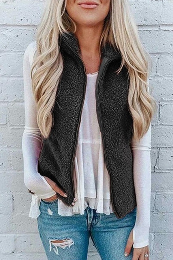 Solid Pocket Zipper Mandarin Collar Tops£¨7 colors£© Ins Street