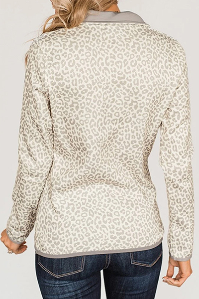 Casual Leopard Pocket Buckle Tops Florcoo