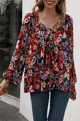 Casual Floral Split Joint Fold V Neck Tops Ins Street