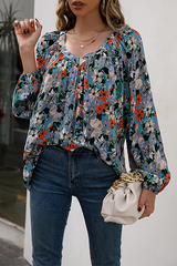 Casual Floral Split Joint Fold V Neck Tops Ins Street