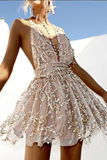 Elegant Solid Sequins Backless V Neck Evening Dress Dresses Ins Street