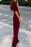 Elegant Solid Fold With Belt Square Collar Jumpsuits Ins Street